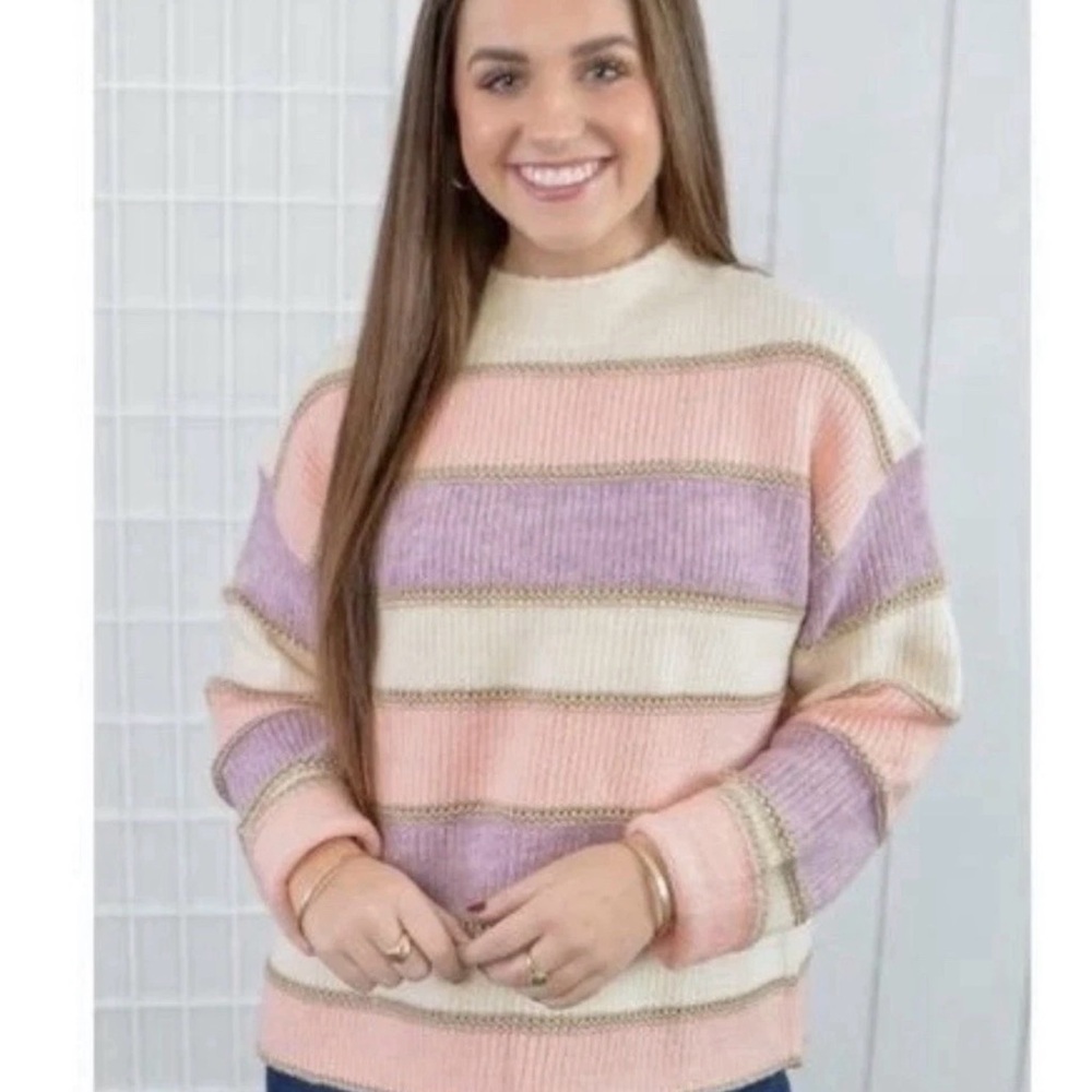 THML Pink Colorblock Sweater S Gold White